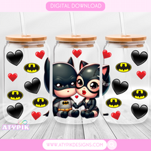 Load image into Gallery viewer, Bat and Cat Couple Glass can PNG
