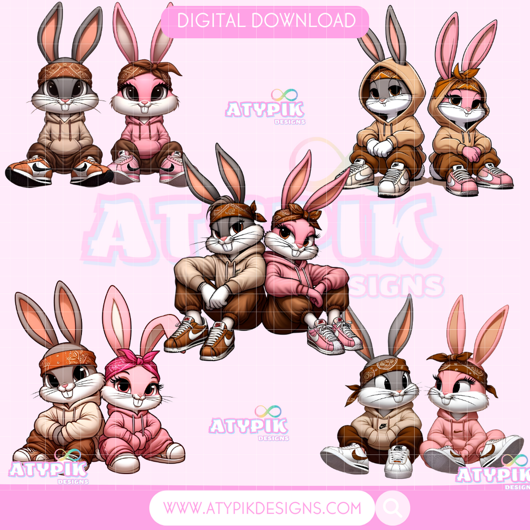 BUNDLE Grey Bunny and Pink Bunny PNG